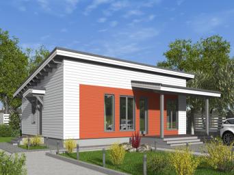 Одноэтажный дом с двумя спальнями, кладовой и кухней-гостиной