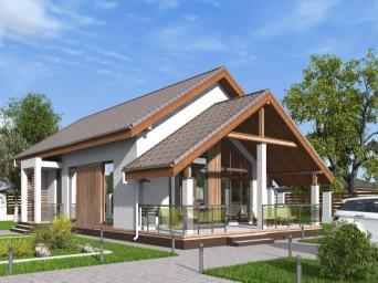 Одноэтажный дом с тремя спальнями, кухней-гостиной и террасой